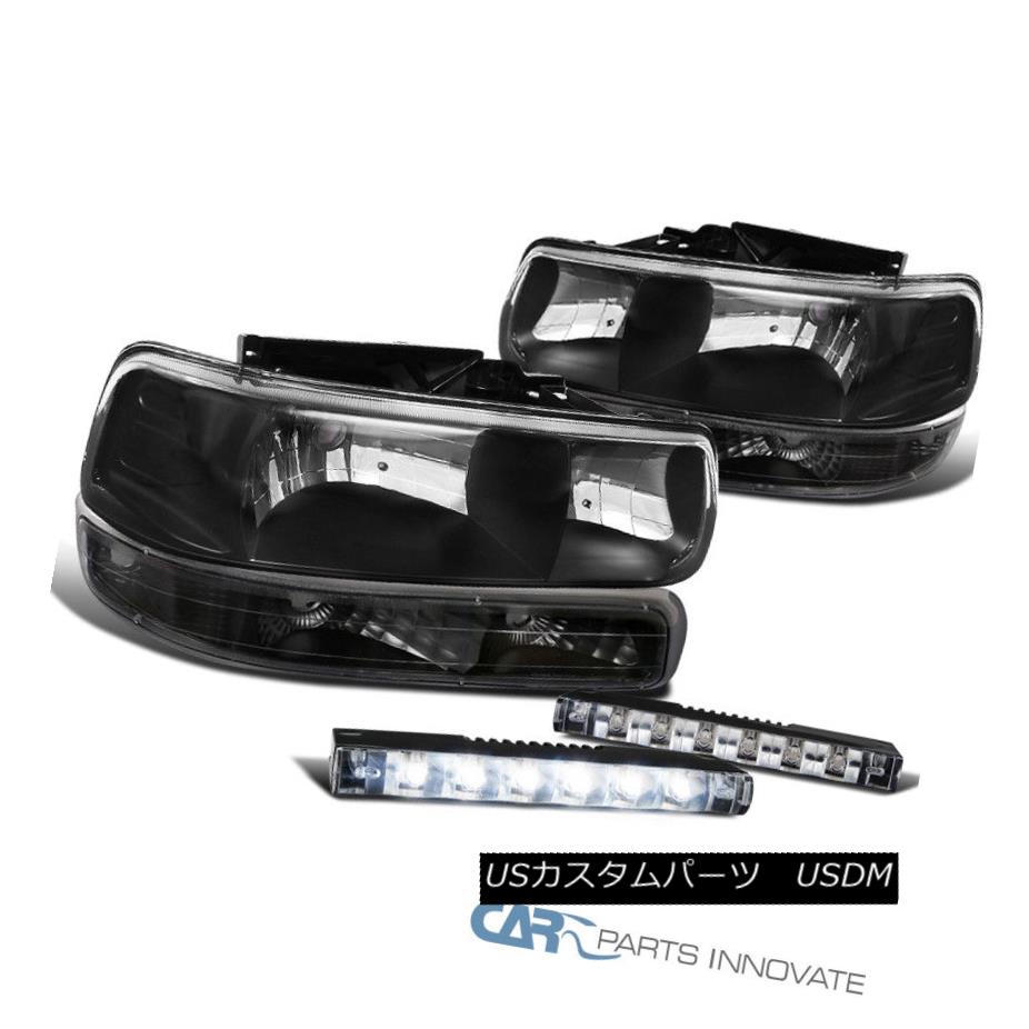 ヘッドライト 99-02 Silverado 00-06 Suburban Tahoe Black Headlights+Bumper+6-LED Fog Lamps 99-02 Silverado 00-06郊外のタホー・ブラック・ヘッドライト+ Bum + 6-LEDフォグランプ