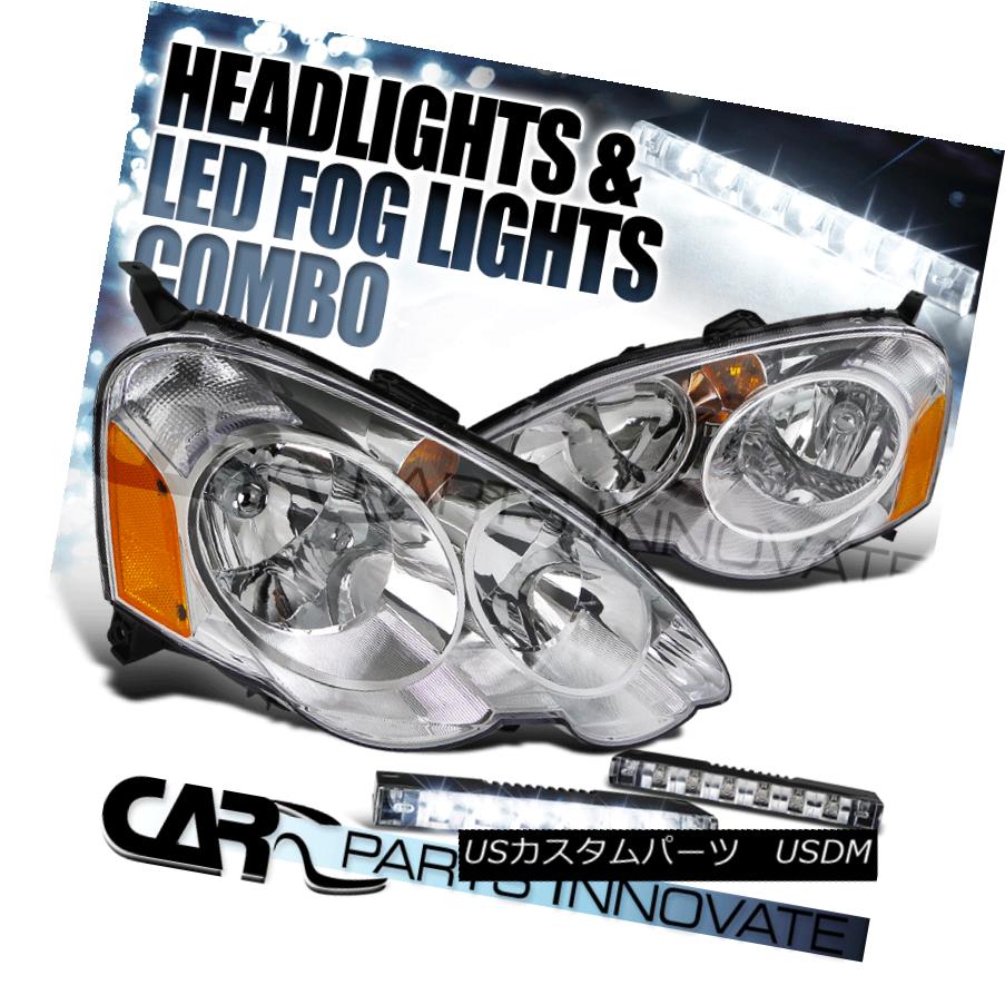 ヘッドライト 2002-2004 Acura RSX DC5 JDM Chrome Crystal Head Lights Lamp+6-LED Fog Bumper DRL 2002-2004 Acura RSX DC5 JDMクロームクリスタルヘッドライトランプ+ 6-LEDフォグバンパーDRL