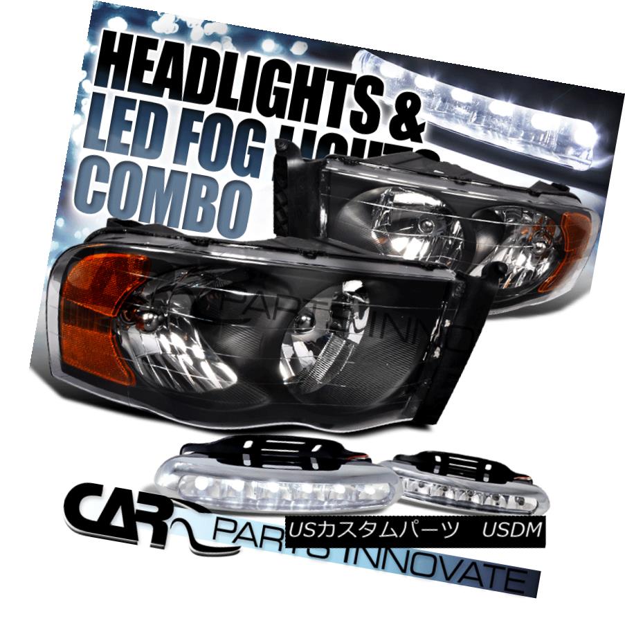 ヘッドライト 02-05 Dodge Ram 1500 2500 3500 Crystal Black Headlights+6-LED Fog Lamps 02-05 Dodge Ram 1500 2500 3500クリスタルブラックヘッドライト+ 6-L EDフォグランプ