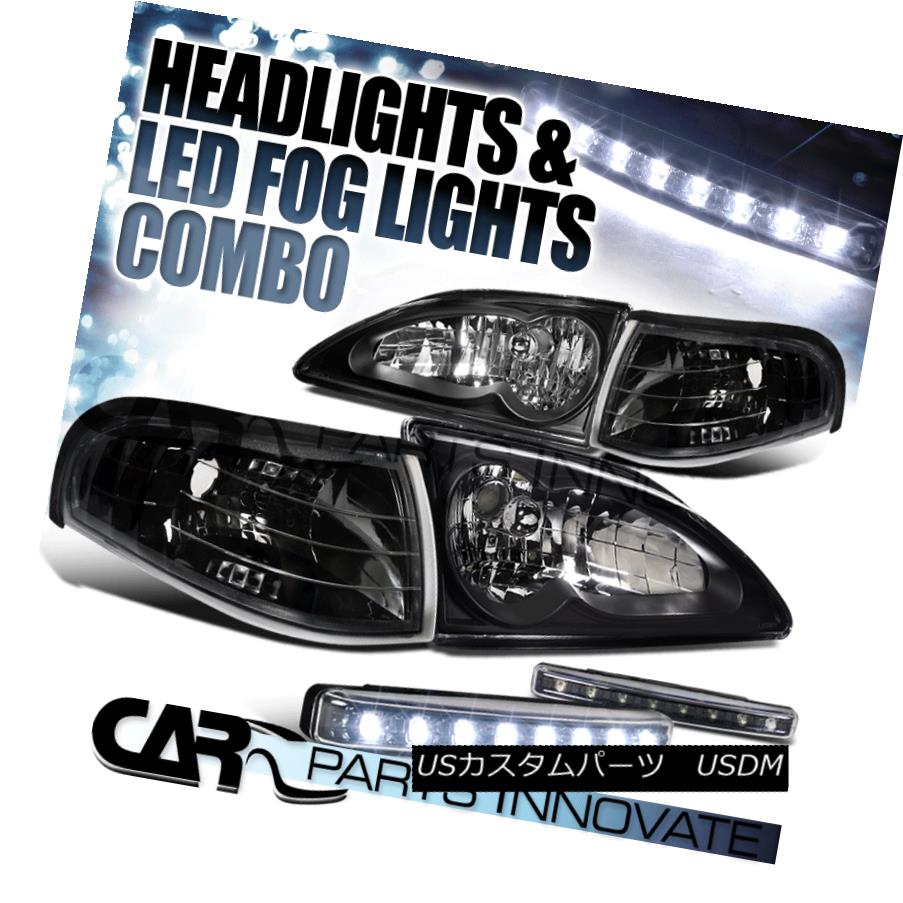 ヘッドライト 1994-1998 Ford Mustang GT Black Crystal Headlights+Corner Lamps+LED Fog Lamp 1994-1998 Ford Mustang GTブラッククリスタルヘッドライト+コルク nerランプ+ LEDフォグランプ