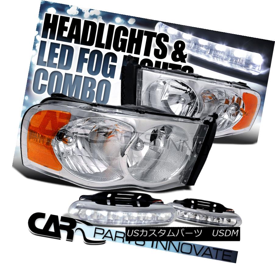 ヘッドライト 02-05 Dodge Ram 1500 2500 3500 Pick Up Chrome Clear Headlights+6-LED Fog Lamps 02-05 Dodge Ram 1500 2500 3500クロームクリアヘッドライト+ 6-L EDフォグランプをピックアップ