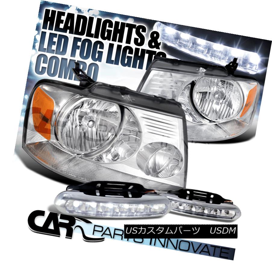 ヘッドライト 04-08 Ford F150 06-08 Lincoln Mark LT Chrome Headlights+LED Fog Bumper DRL 04-08 Ford F150 06-08リンカーンマークLTクロームヘッドライト+ LEDフォグバンパーDRL