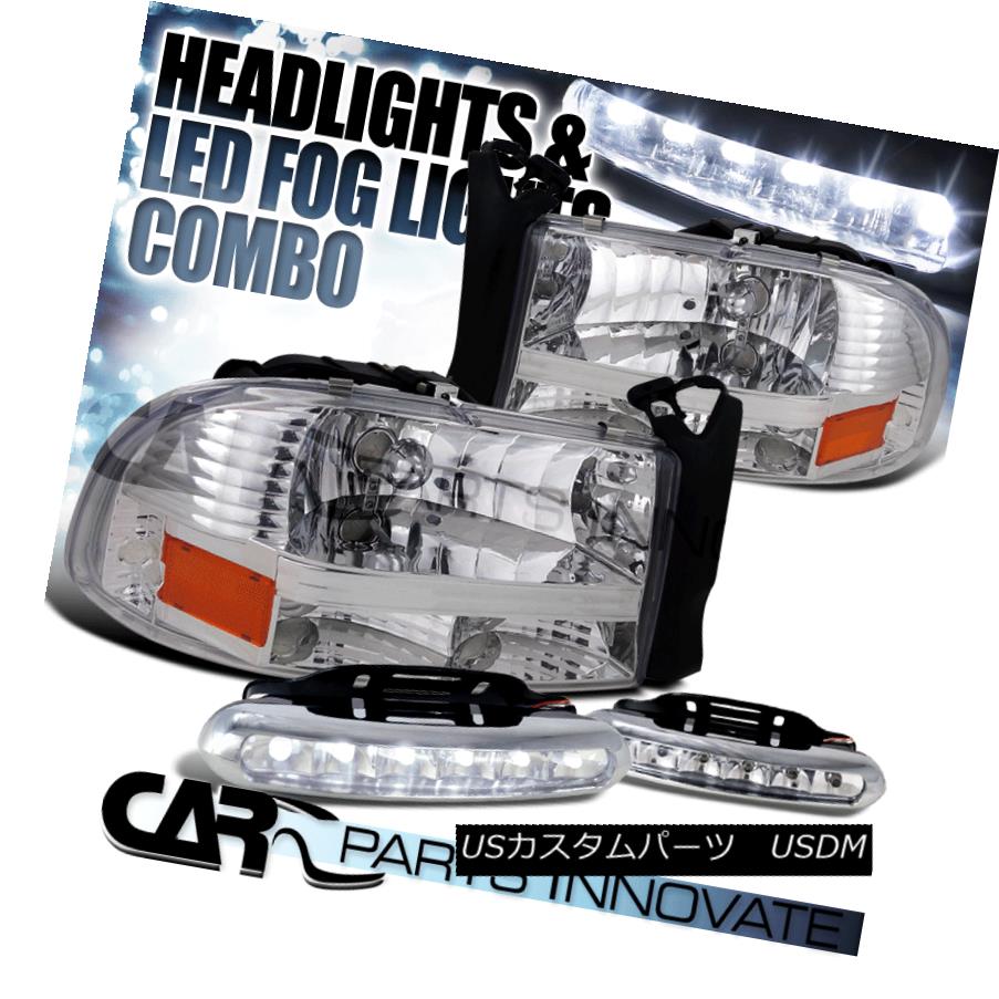 ヘッドライト 97-04 Dodge Dakota Durango Crystal Clear 1PC Headlights Lamp+LED Fog Bumper DRL 97-04 Dodge Dakota Durangoクリスタルクリア1PCヘッドライトランプ+ LEDフォグバンパーDRL