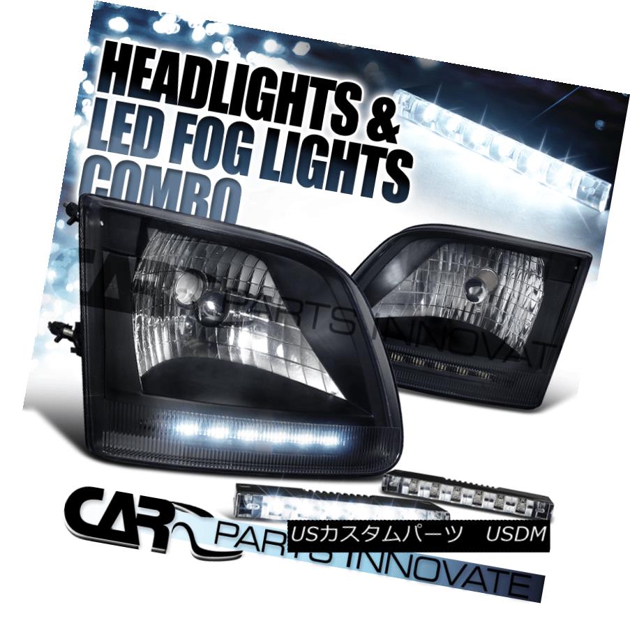 ヘッドライト Ford 97-03 F150 97-02 Expedition Crystal Black DRL Headlights+6-LED Fog Lamps フォード97-03 F150 97-02遠征クリスタルブラックDRLヘッドライト+ 6-L EDフォグランプ