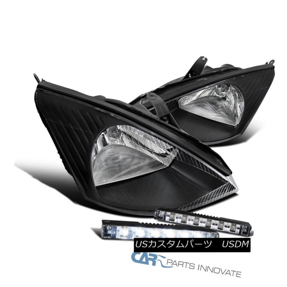 ヘッドライト Black 00-04 Ford Focus ZX4 Headlights Clear Head Lamp+LED DRL Bumper Fog Lamps ブラック00-04フォードフォーカスZX4ヘッドライトクリアヘッドランプ+ LED DRLバンパーフォグランプ