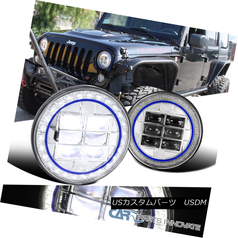 ヘッドライト 2 7" Round Chrome Cree LED Halo DRL Blue Rim Projector Headlights Head Lamps 35W 2 7 "ラウンドクロームクリーLEDハロDRLブルーリムプロジェクターヘッドライトヘッドランプ35W