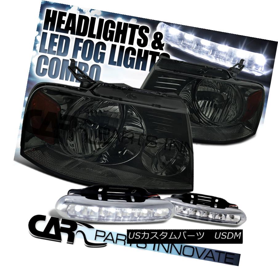 ヘッドライト 04-08 Ford F150 06-08 Lincoln Mark LT Smoke Headlights+LED Fog Bumper DRL 04-08 Ford F150 06-08 Lincoln Mark LTスモークヘッドライト+ LEDフォグバンパーDRL