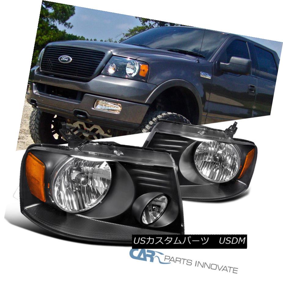 ヘッドライト Ford 04-08 F150 Lincoln 06-08 Mark LT Euro Black Clear Headlights Driving Lamps フォード04-08 F150リンカーン06-08マークユーロブラッククリアヘッドライトドライビングランプ