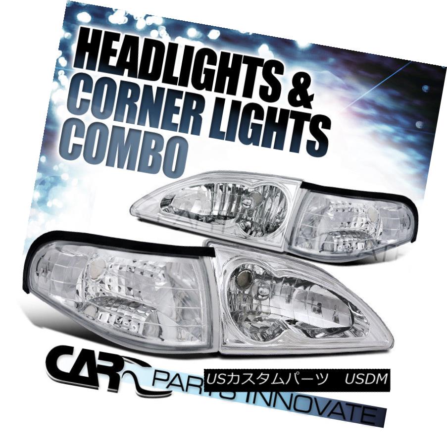 ヘッドライト Ford 94-98 Mustang GT SVT Headlights Clear Chrome+Corner Turn Signal フォード94-98 Mustang GT SVTヘッドライトクリアクロム+コーナーターンシグナル