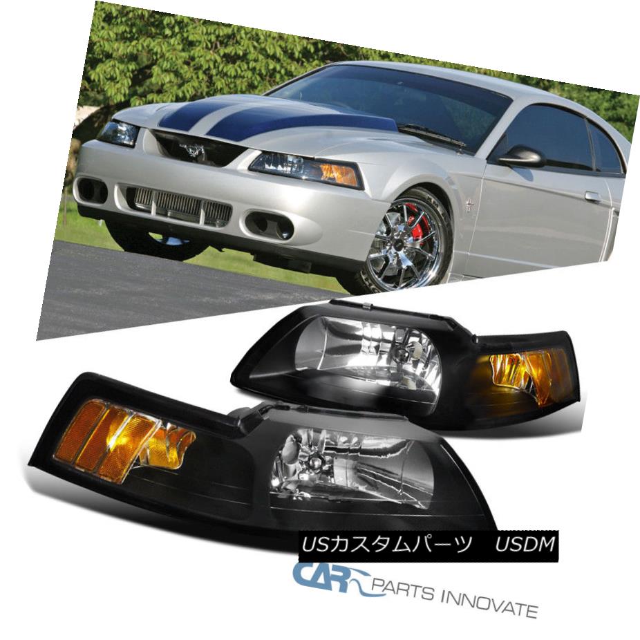 ヘッドライト 99-04 Ford Mustang Black Housing Euro Style Headlights Lamps+Amber Reflector 99-04 Ford Mustangブラックハウジングユーロスタイルヘッドライトランプ+アンバーリフレクター