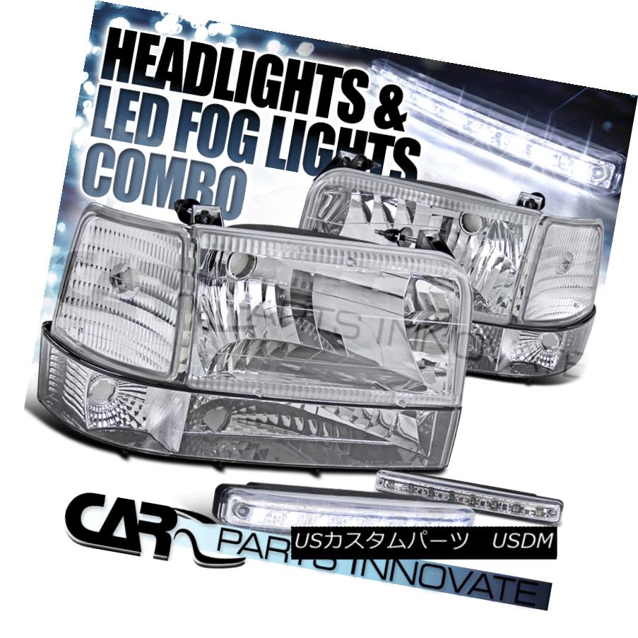 ヘッドライト 92-96 F150/250/350 Bronco Chrome Head Lights+Bumper+Corner+8-LED Fog Lamps 92-96 F150 / 250/350ブロンコクロームヘッドライト+バンパー+ コーナー+ 8-LEDフォグランプ