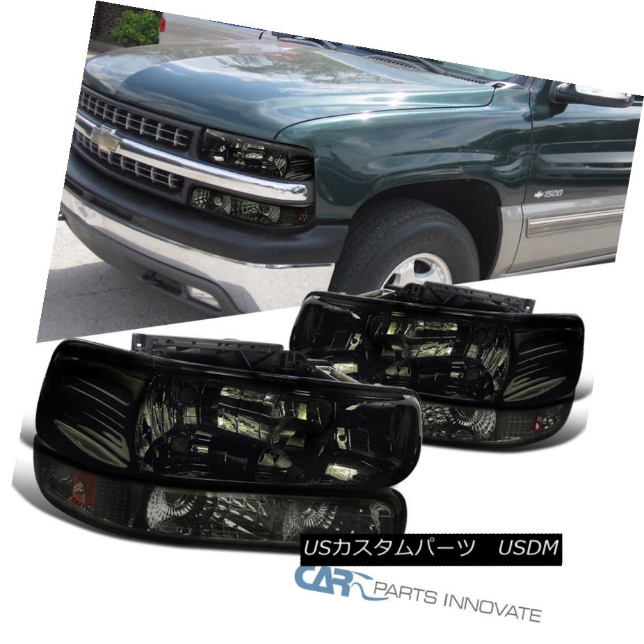 ヘッドライト 99-02 Silverado 00-06 Suburban Tahoe Euro Smoke Headlights+Bumper Signal 99-02シルバラード00-06郊外のタホ・ユーロ・スモーク・ヘッドライト+ブーン