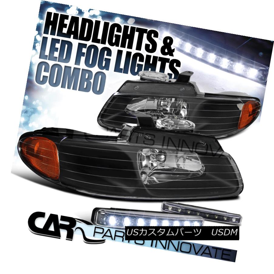 ヘッドライト 96-00 Caravan Town & Country Voyager Black Amber Headlights+8-LED Fog Lamps 96-00キャラバンタウン＆amp; カントリーヴォイジャーブラックアンバーヘッドライト+ 8-L EDフォグランプ