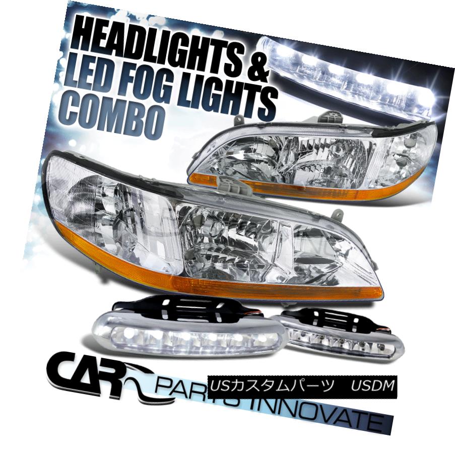 ヘッドライト For 98-02 Honda Accord 2/4Dr JDM Chrome Crystal Headlight+LED Fog Bumper DRL 98-02用Honda Accord 2 / 4Dr JDMクロームクリスタルヘッドライト+ LEDフォグバンパーDRL
