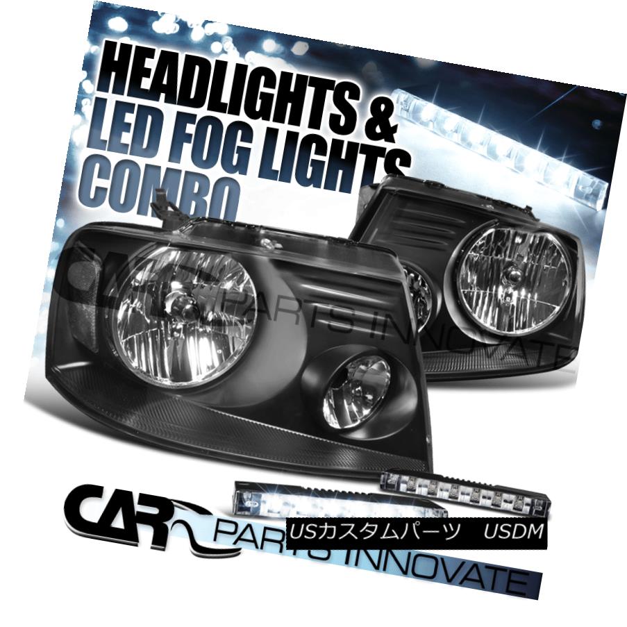 ヘッドライト 04-08 F-150 06-08 Mark LT Crystal Black Headlights+6-LED Bumper Fog Lamps 04-08 F-150 06-08マークLTクリスタルブラックヘッドライト+ 6-L EDバンパーフォグランプ