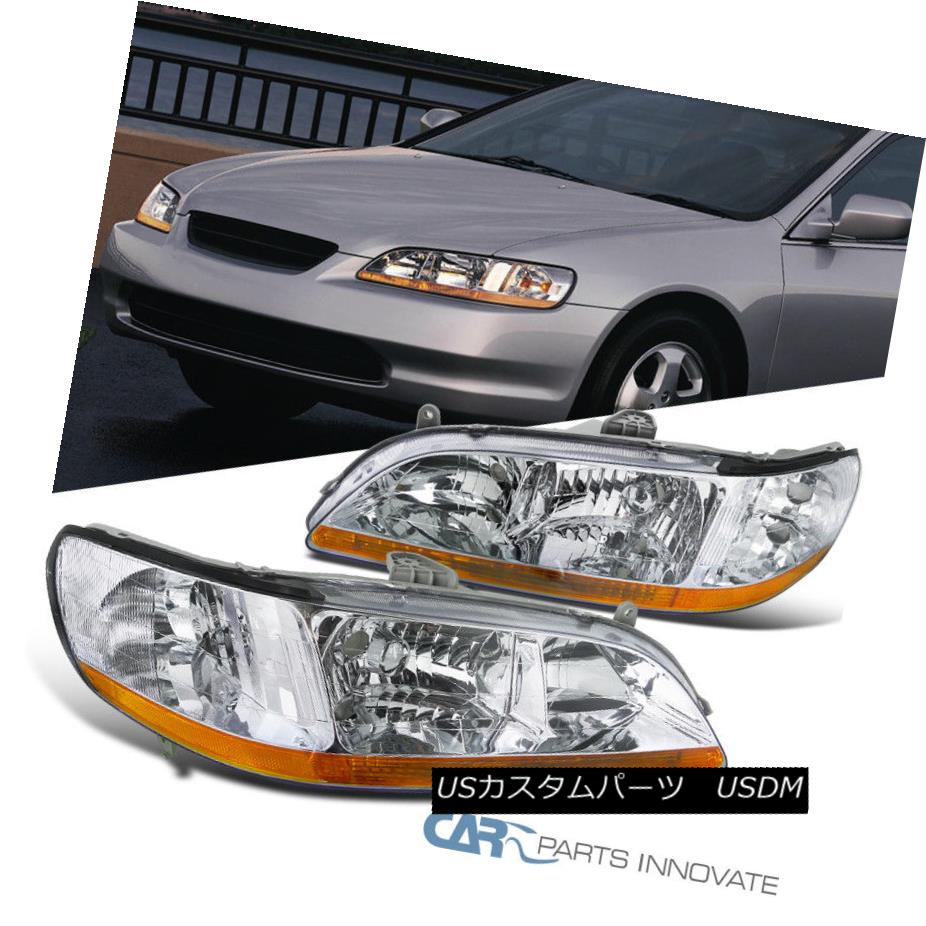 ヘッドライト Fit 98-02 Honda Accord LX EX DX SE 2/4Dr JDM Chrome Clear Headlights Head Lamps フィット98-02ホンダアコードLX EX DX SE 2 / 4Dr JDMクロームクリアヘッドライトヘッドランプ