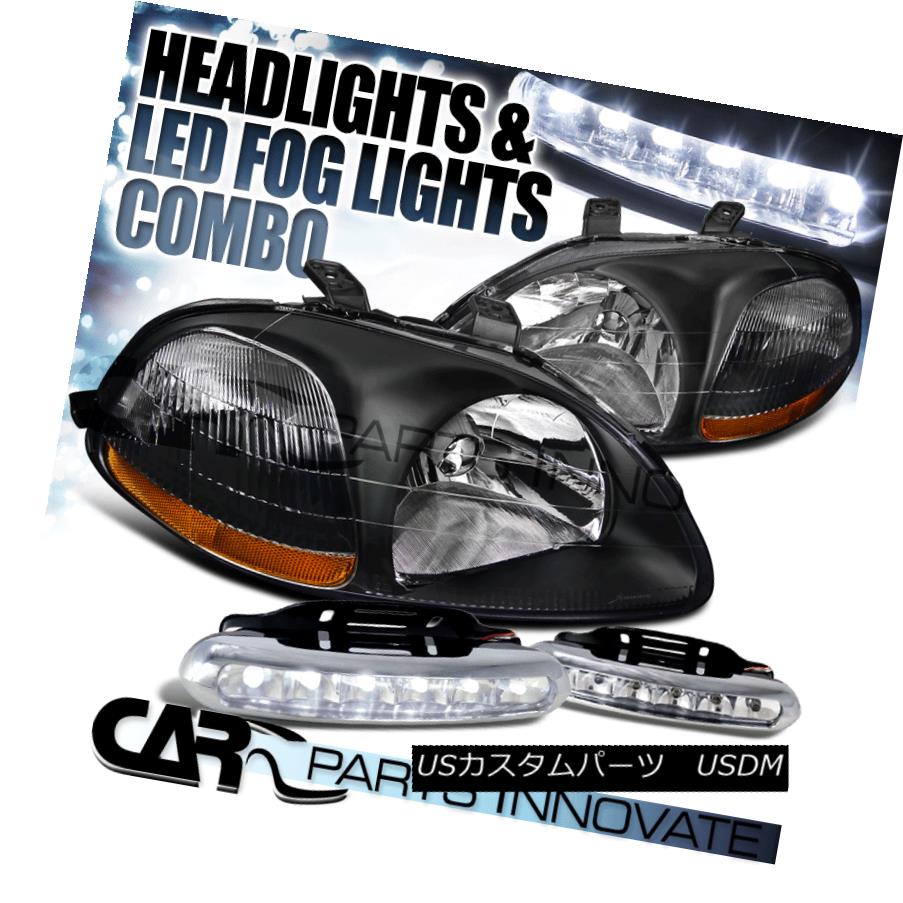 ヘッドライト For 1996-1998 Honda Civic EX LX DX JDM Black Headlights+LED Fog Bumper DRL 1996-1998ホンダシビックEX LX DX JDMブラックヘッドライト+ LEDフォグバンパーDRL