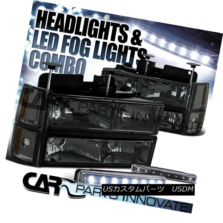 ヘッドライト 94-98 GMC C10 C/K Smoke Crystal Headlights Bumper Corner Lamps+8-LED Fog Lamps 94-98 GMC C10 C / Kスモーククリスタルヘッドライトバンパーコーナーランプ+ 8-LEDフォグランプ