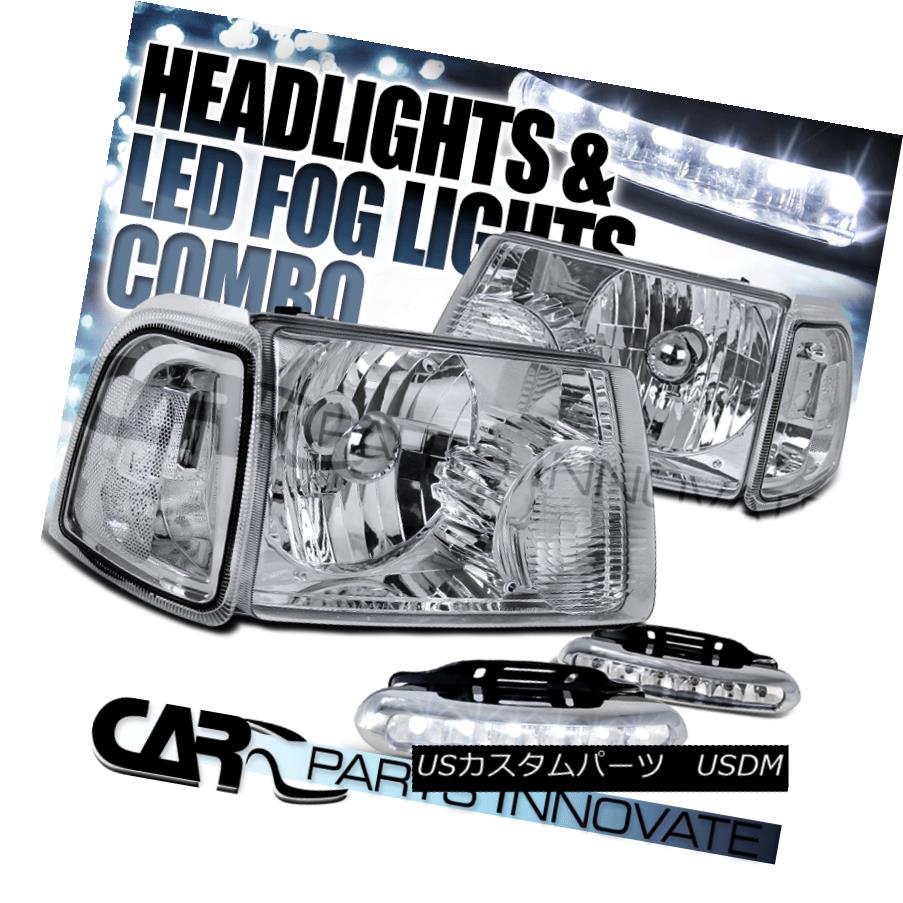 ヘッドライト 01-11 Ranger Chrome Crystal Headlight+Clear Corner Signal Lamp+6-LED Fog Lamps 01-11レンジャークロームクリスタルヘッドライト+クリーア rコーナー信号ランプ+ 6-LEDフォグランプ