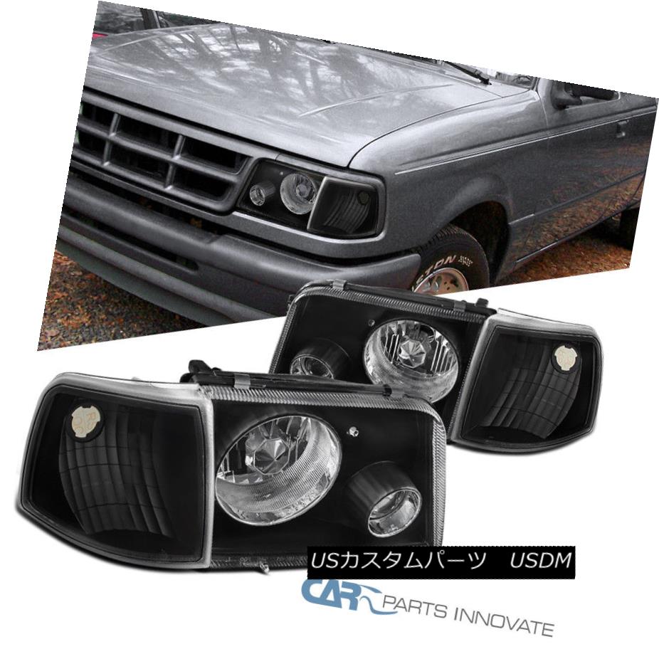 ヘッドライト 93-97 Ford Ranger Black Headlights Projector Fog+Clear Corner Signal Lamps Pair 93-97 Ford Rangerブラックヘッドライトプロジェクターフォグ+クリアコーナー信号ランプペア