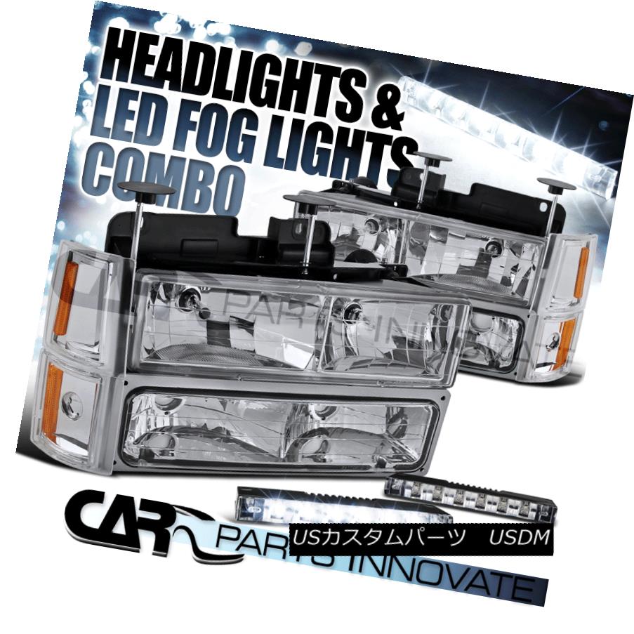 ヘッドライト 1994-1998 GMC C10 1500 Crystal Chrome Headlights+Bumper Corner Lamps+6-LED DRL 1994-1998 GMC C10 1500クリスタルクロームヘッドライト+ Bum /コーナーランプ+ 6-LED DRL