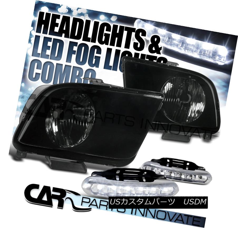 ヘッドライト 2005-2009 Ford Mustang Replacement Black Smoke Tinted Headlights+6-LED Fog Lamps 2005-2009フォードマスタング交換用ブラックスモークヘッドライト+ 6-L EDフォグランプ
