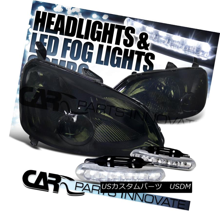 ヘッドライト Fit 2001-2003 Honda Civic 2/4Dr JDM Smoke Headlights+6-LED Bumper Fog Lamps Pair フィット2001?2003ホンダシビック2 / 4Dr JDMスモークヘッドライト+ 6-L EDバンパーフォグランプペア