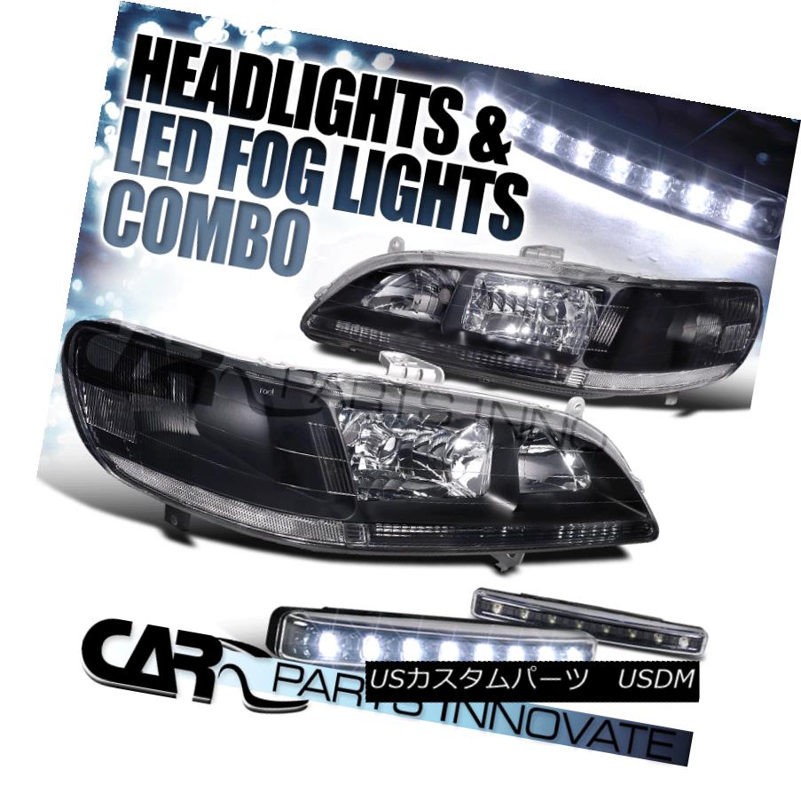 ヘッドライト Fit 98-02 Honda Accord Headlights Corner Lamps JDM Black+8-LED Bumper Fog Lamps フィット98-02ホンダアコードヘッドランプコーナーランプJDMブラック+ 8 LEDバンパーフォグランプ