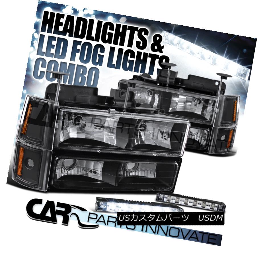ヘッドライト 1994-1998 GMC C10 1500 Crystal Black Headlights+Bumper Corner Lamps+6-LED DRL 1994-1998 GMC C10 1500クリスタルブラックヘッドライト+ Bum /コーナーランプ+ 6-LED DRL