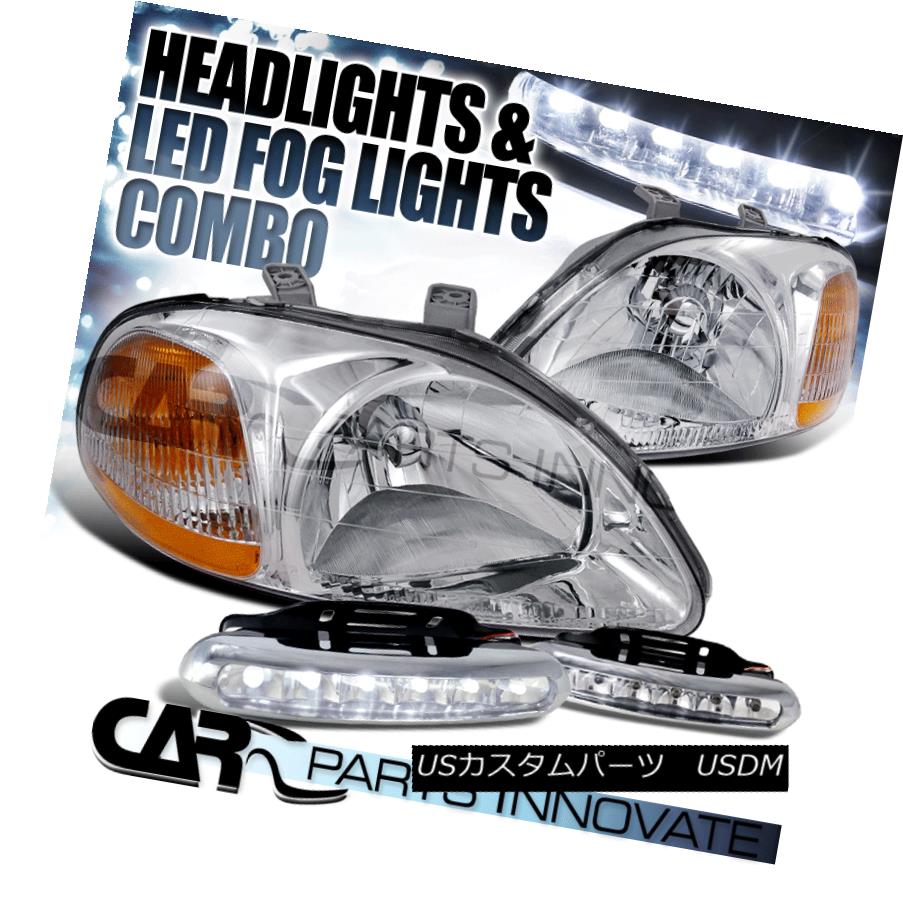 ヘッドライト Fit 1996-1998 Honda Civic EX LX DX JDM Clear Headlights+LED Fog Bumper DRL 適合1996-1998ホンダシビックEX LX DX JDMクリアヘッドライト+ LEDフォグバンパーDRL