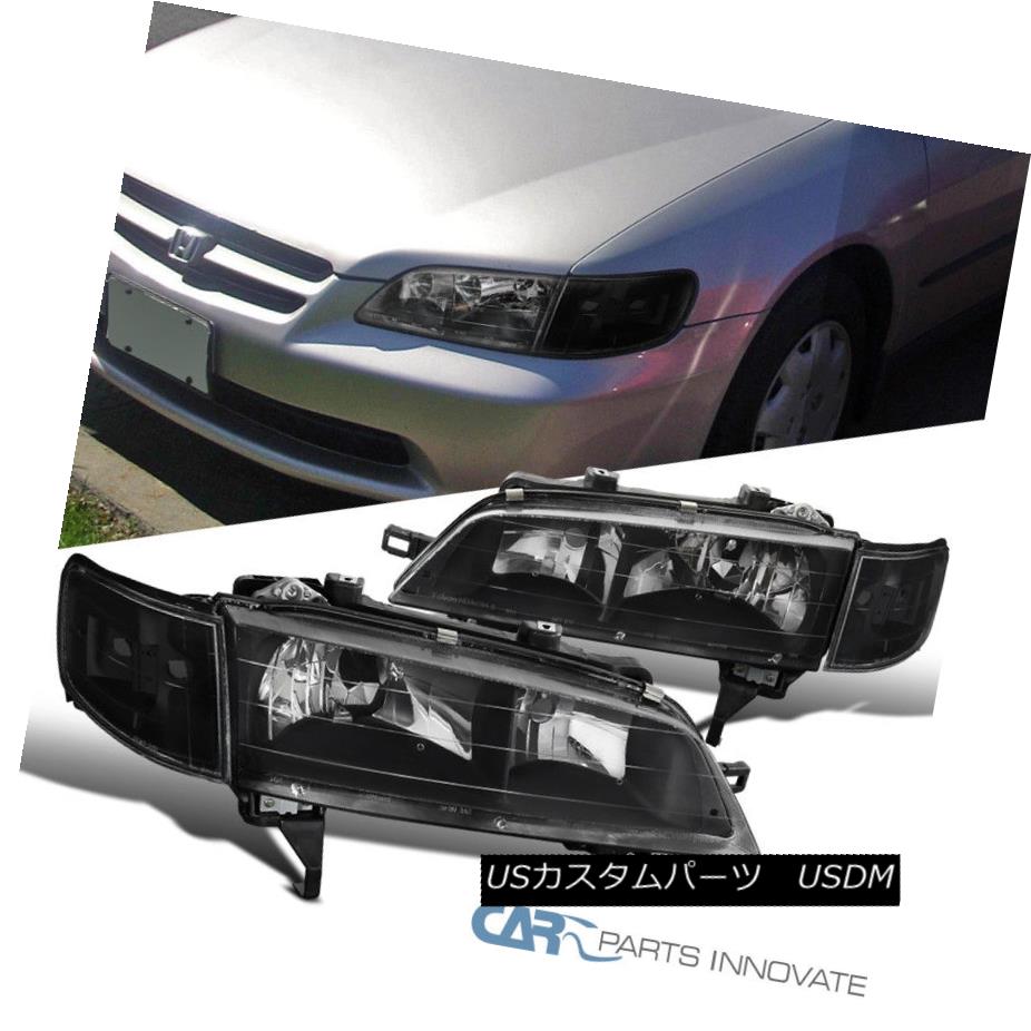 ヘッドライト Fit Honda 94-97 Accord JDM Head Lights w/ Corner Turn Signal Lamps Pair Black フィットホンダ94-97アコードJDMヘッドライト/コーナーターンシグナルランプペアブラック