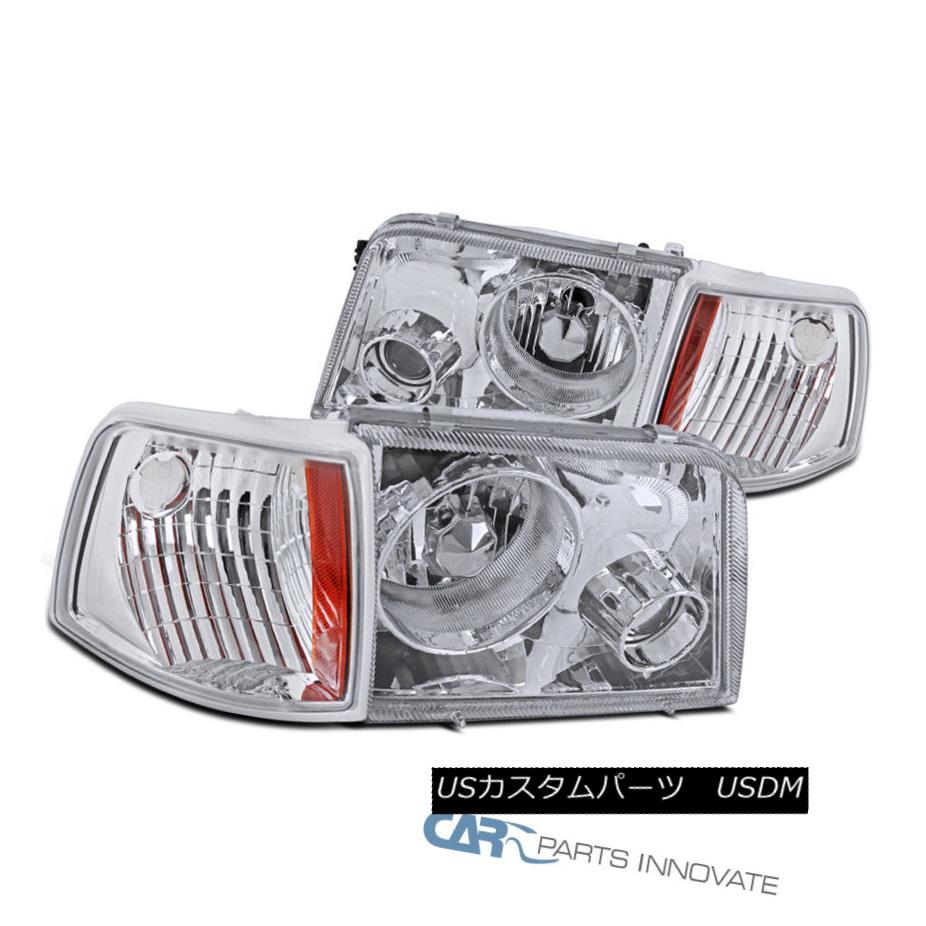 ヘッドライト 1993-1997 Ford Ranger Chrome Clear Headlights Projector Fog+Corner Signal Lamps 1993-1997 Ford Rangerクロームクリアヘッドライトプロジェクターフォグ+コーナー信号ランプ