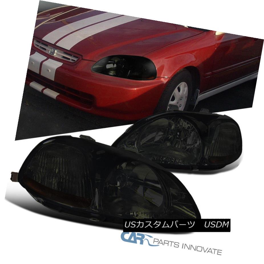 ヘッドライト For 96-98 Honda Civic EX LX DX JDM Smoke Lens Headlights EK w/ Amber Reflector 96-98ホンダシビックEX LX DX JDMスモークレンズヘッドライトEKワイド/アンバーリフレクター