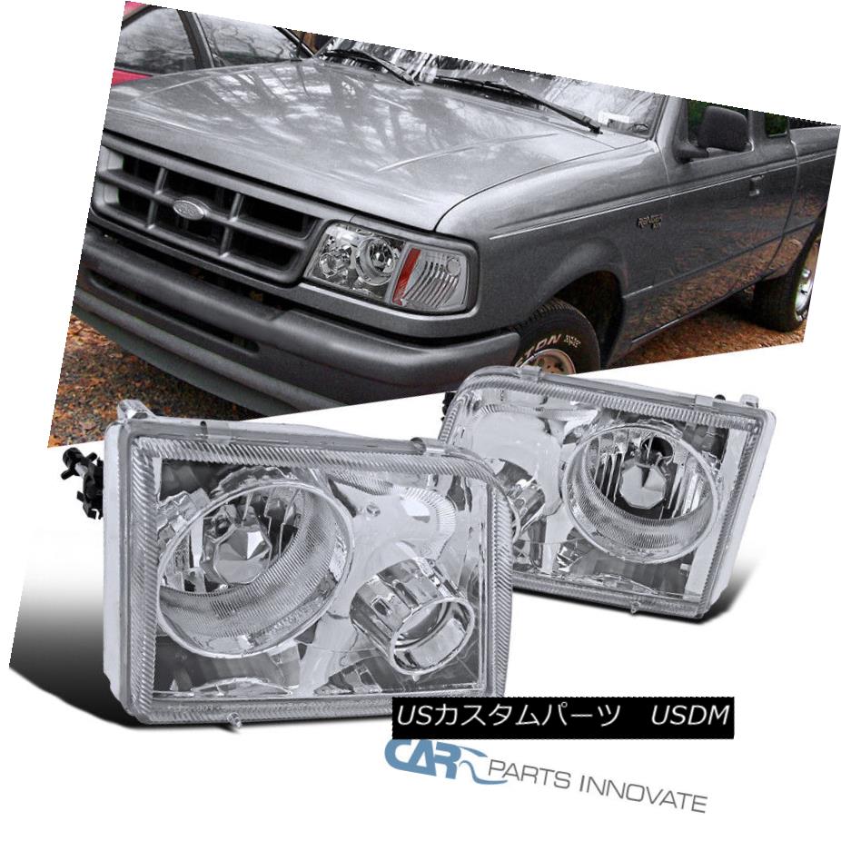 ヘッドライト 1993-1997 Ford Ranger Pickup Chrome Clear Headlights w/ Projector Fog Lamps Pair 1993-1997フォードレンジャーピックアップクロームクリアヘッドライト（プロジェクター付き）フォグランプペア