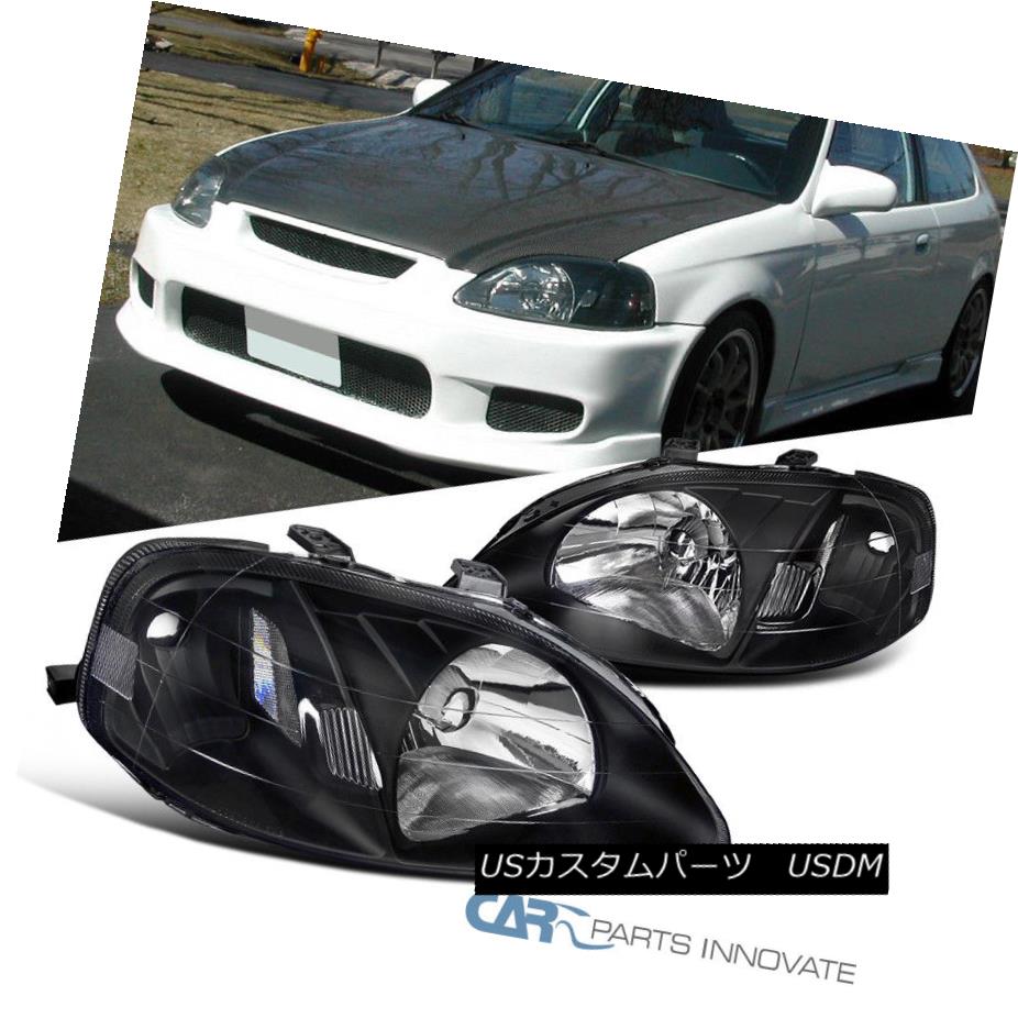 ヘッドライト For 1999-2000 Honda Civic JDM Replacement Black Clear Headlights Head Lamps Pair 1999-2000ホンダシビックJDM交換用ブラッククリアヘッドライトヘッドランプペア