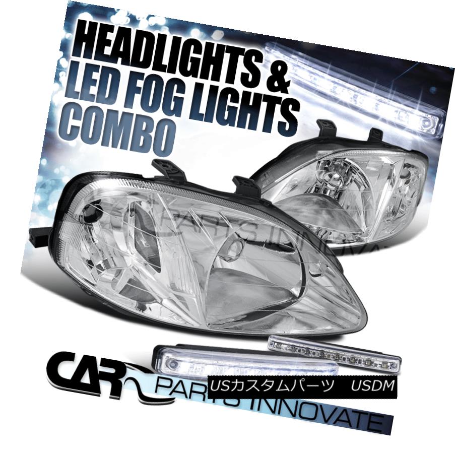 ヘッドライト For Honda 99-00 Civic 2/3/4Dr JDM Crystal Chrome Headlights+8-LED Fog Lamps ホンダ99-00シビック2/3 / 4Dr JDMクリスタルクロームヘッドライト+ 8-L EDフォグランプ用