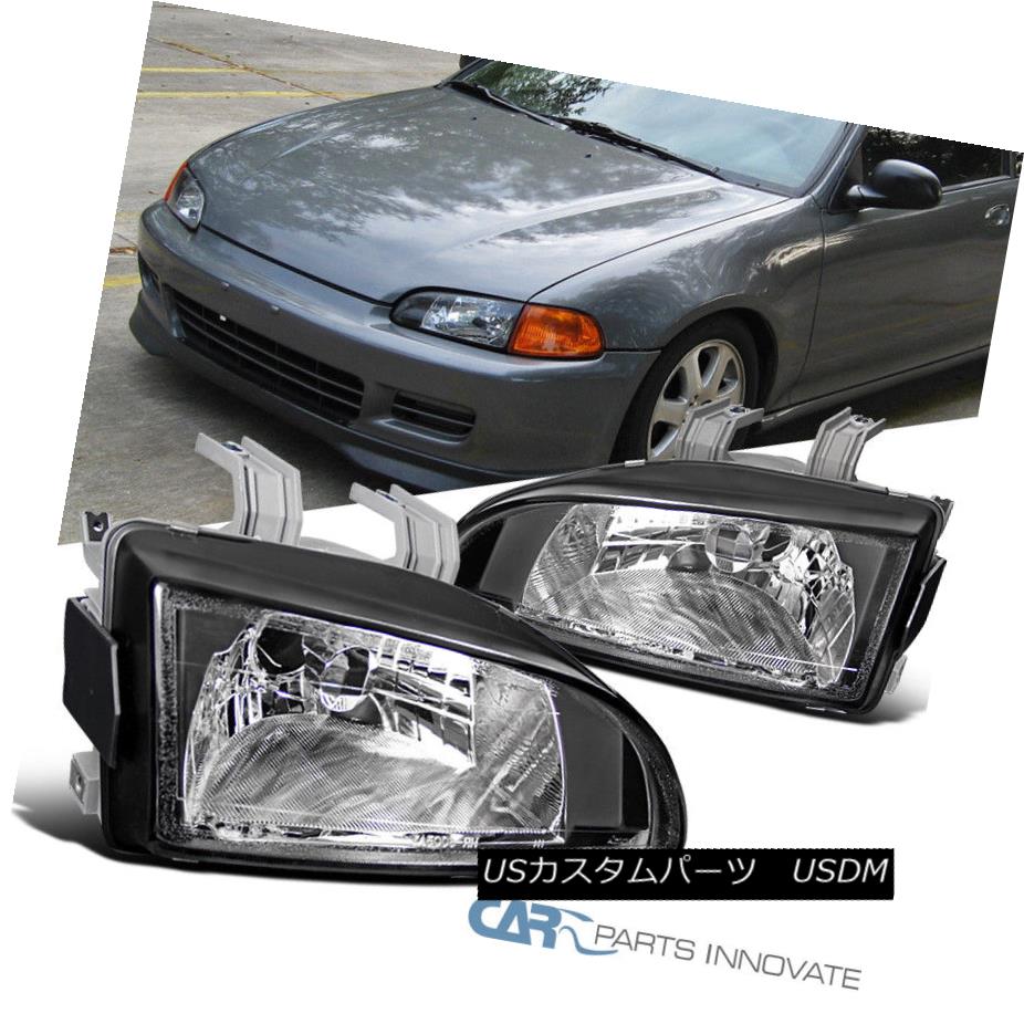 ヘッドライト For 92-95 Honda Civic Replacement Black Headlights Driving Head Lamps Left+Right 92-95ホンダシビック交換用ブラックヘッドライトヘッドランプを左右に駆動する場合