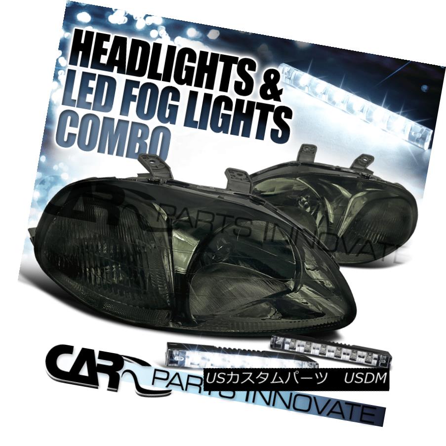ヘッドライト For 96-98 Honda Civic EX Dx 2/3/4Dr Smoke Tint Lens Headlights+6-LED Fog Lamps 96-98ホンダシビックEX Dx 2/3 / 4Drスモークティントレンズヘッドライト+ 6-L EDフォグランプ