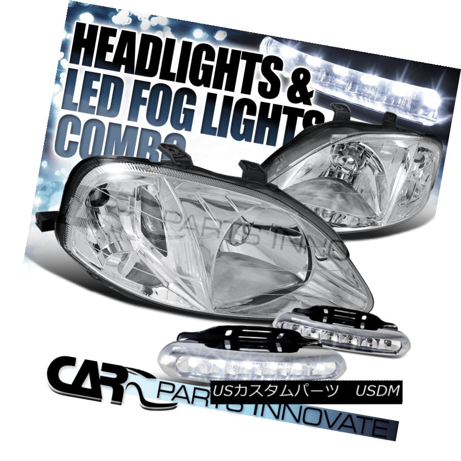 ヘッドライト For Honda 99-00 Civic JDM Crystal Chrome Headlights+6-LED Bumper Fog Lamps ホンダ99-00シビックJDMクリスタルクロムヘッドライト+ 6-L EDバンパーフォグランプ