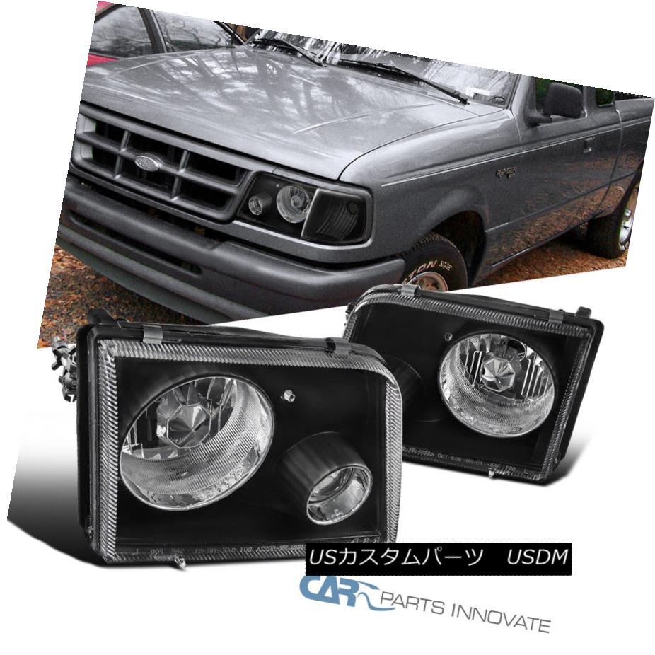 ヘッドライト 1993-1997 Ford Ranger Replacement Black Clear Headlights w/ Projector Fog Lamps 1993-1997フォードレンジャー交換用ブラッククリアヘッドライト/プロジェクターフォグランプ