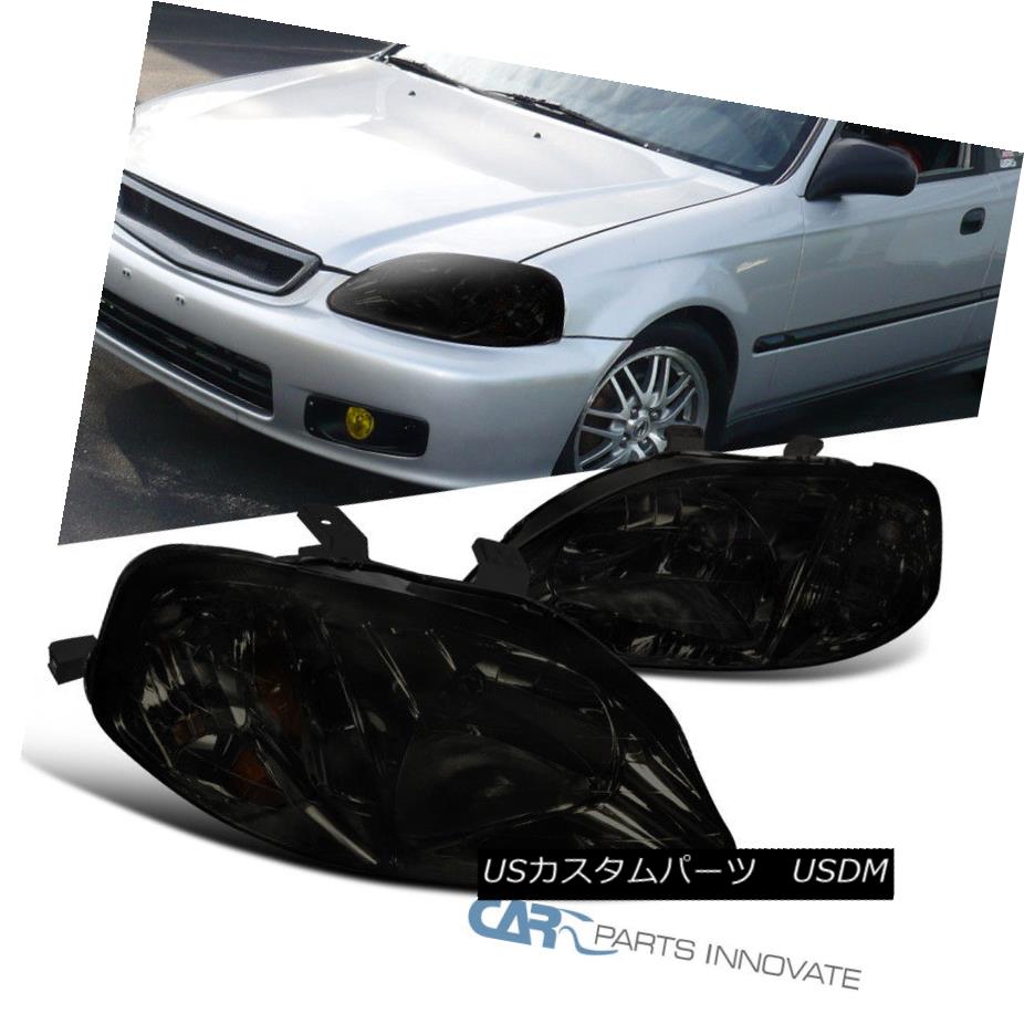 ヘッドライト Fit 99-00 Honda Civic 2/3/4Dr JDM Smoke Headlights Head Lamps Replacement Pair フィット99-00ホンダシビック2/3 / 4Dr JDMスモークヘッドライトヘッドランプ交換ペア