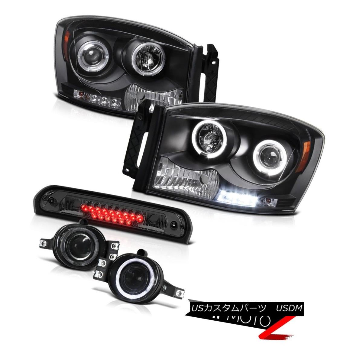 إåɥ饤 Black Angel Eye Headlights Glass Fog Third Brake LED 2007-2008 Dodge Ram 3500 ֥å󥸥륢إåɥ饤ȥ饹ե3֥졼LED 2007-2008 Dodge Ram 3500