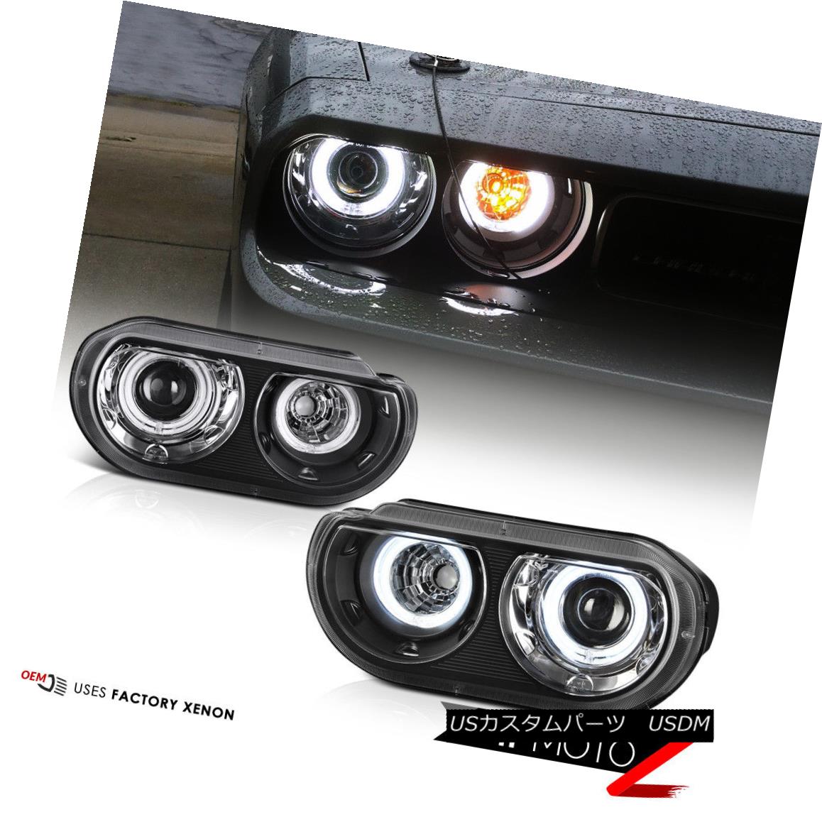 ヘッドライト [For Xenon HID Model] 2008-2014 Dodge Challenger CCFL Halo Black Headlights PAIR [キセノンHIDモデル用] 2008-2014ダッジチャレンジャーCCFLハローブラックヘッドライトペア