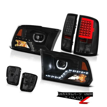 ヘッドライト 2013-2018 RAM 1500 LED Bar Tail Lamps Inky Black Headlights Driving Light PAIR 2013-2018 RAM 1500 LEDバーテールランプインキーブラックヘッドライトドライビングライトペア