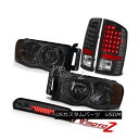 ヘッドライト Smoke Tinted Headlamps Black Brake Tail Lights 3rd Cargo LED 02-05 Ram Po...