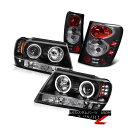 ヘッドライト 1999-2004 Jeep Grand Cherokee WJ Black Halo Projector Headlight Brake Tail Light 1999-2004ジープグランドチェロキーWJブラックハロープロジェクターヘッドライトブレーキテールライト