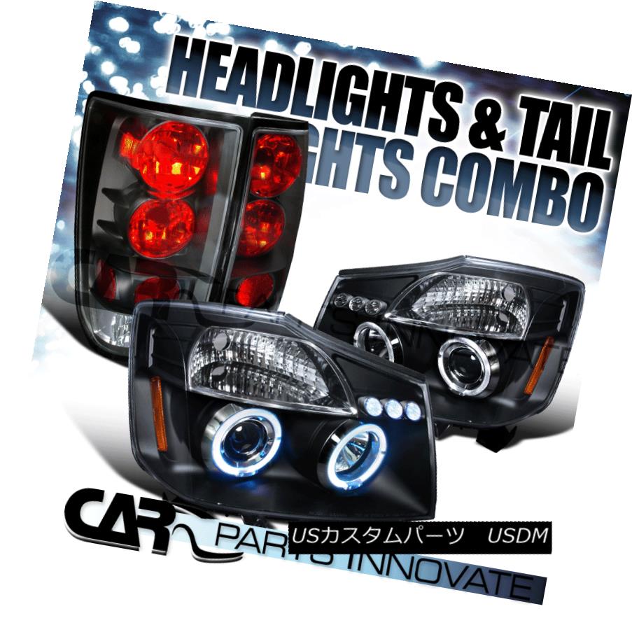 テールライト For 2004-2013 Nissan Titan Black Halo LED Projector Headlights+Tail Lamp 日産タイタンブラックハローLEDプロジェクターヘッドライト+タイ lランプ