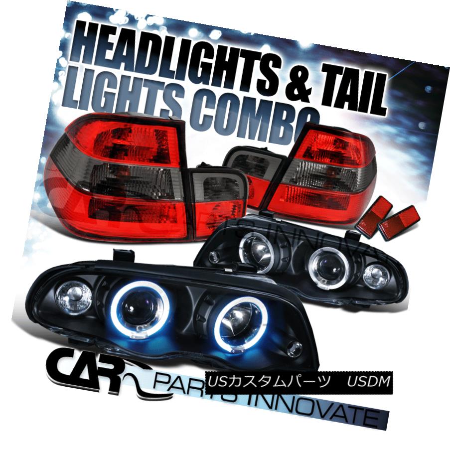 テールライト 99-01 BMW E46 323i 328i 4Dr Black Halo Projector Headlights+Red Tail Lamps 99-01 BMW E46 323i 328i 4Drブラックハロープロジェクターヘッドライト+レッドテールランプ