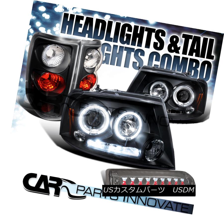 テールライト 04-08 F150 Black Halo Projector Headlights+Tail Lamps+Smoke LED 3rd Brake Light 04-08 F150ブラックハロープロジェクターヘッドライト+タイ lランプ+スモークLED第3ブレーキライト