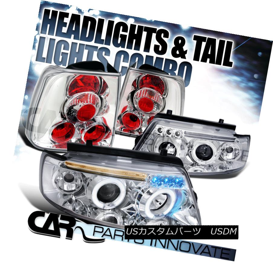 テールライト Fit 98-00 VW Passat 4Dr Chrome Halo LED Projector Headlights+Brake Tail Lamps フィット98-00 VWパサート4DrクロームハローLEDプロジェクターヘッドライト+ブラ keテールランプ